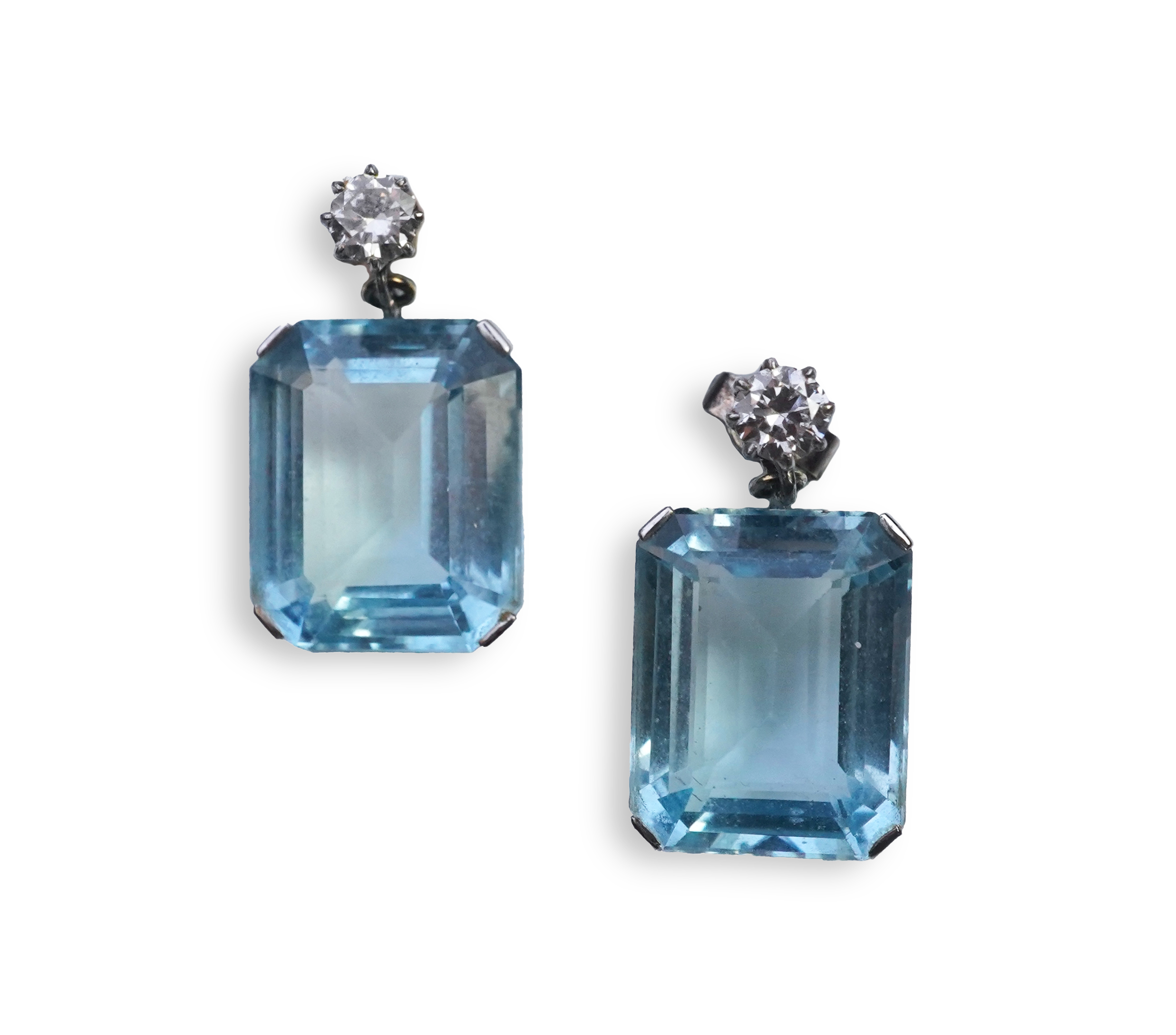 A pair of aquamarine and diamond earrings